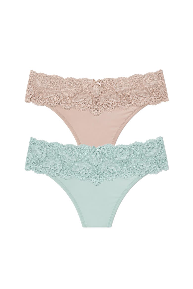 Goddess Lace Trim Thong 2-Pack, Main, color, Cashmere/Sparkling Aqua