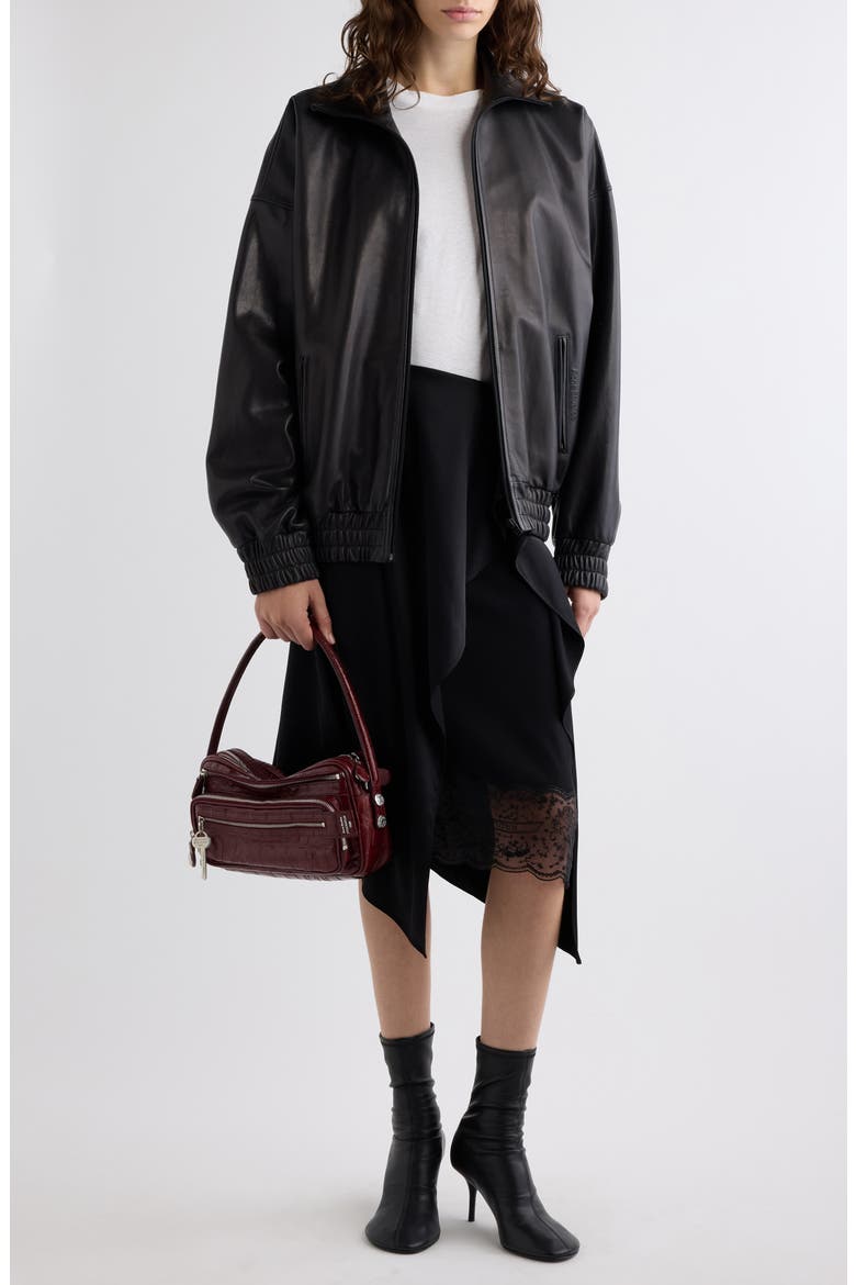 Lambskin Leather Blouson Jacket, Alternate, color, DARK BROWN