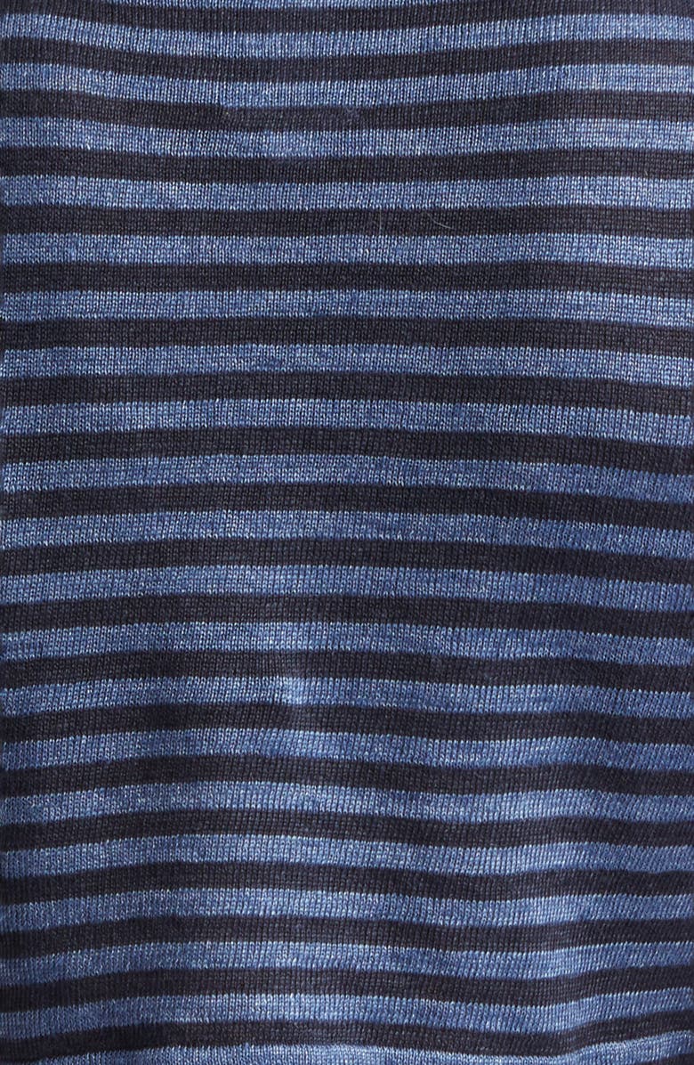 YanYan Daisy Stripe Crop Short Sleeve Linen Sweater, Alternate, color, Denim
