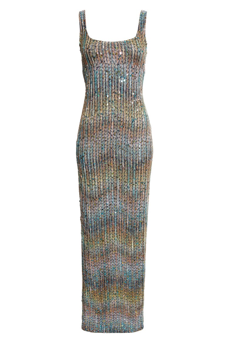 Metallic Zigzag Sequin Knit Column Gown, Alternate, color, BROWN/BLUE