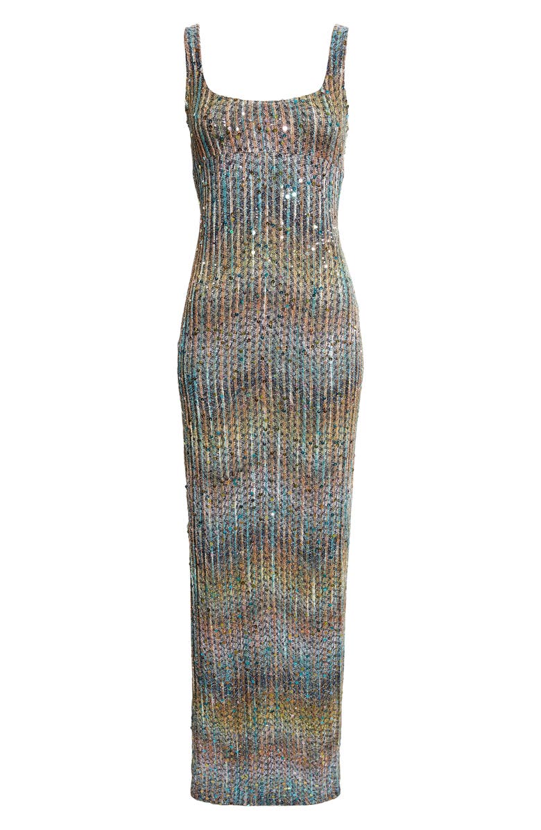 Missoni Metallic Zigzag Sequin Knit Column Gown, Main, color, Brown/Blue