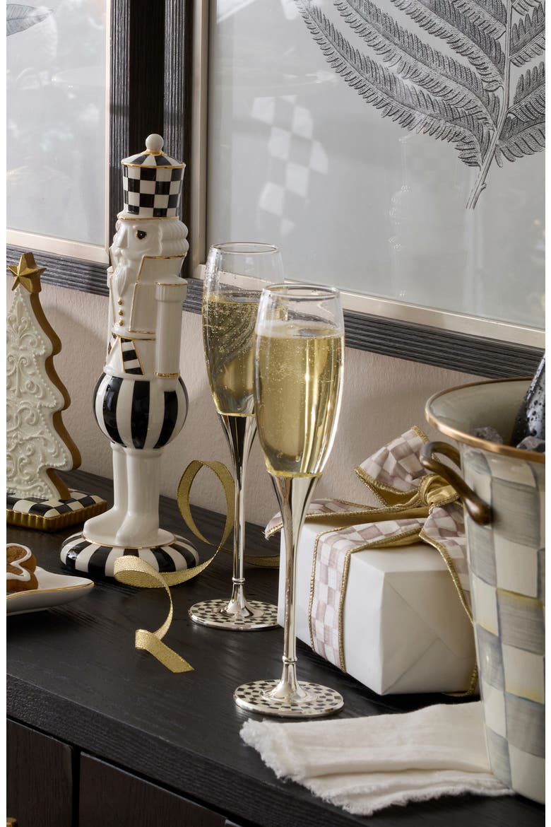 Set of 2 Celebrate Courtly Check Toasting Champagne Flutes, Alternate, color, SILVER