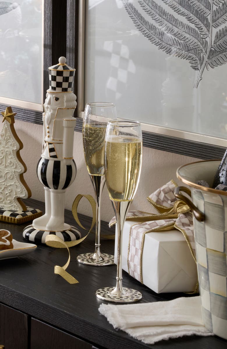 MACKENZIE CHILDS Set of 2 Celebrate Courtly Check Toasting Champagne Flutes, Alternate, color, Silver