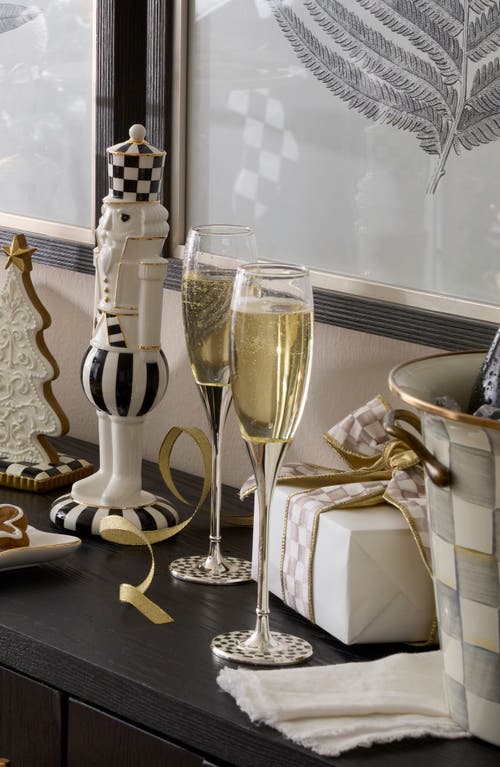 Mackenzie-childs Mackenzie Childs Set Of 2 Celebrate Courtly Check Toasting Champagne Flutes In Silver
