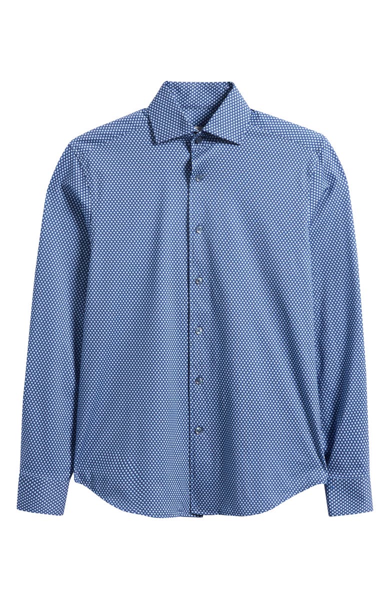 Bugatchi Devon OoohCotton<sup>®</sup> Honeycomb Print Long Sleeve Button-Up Shirt, Main, color, Navy