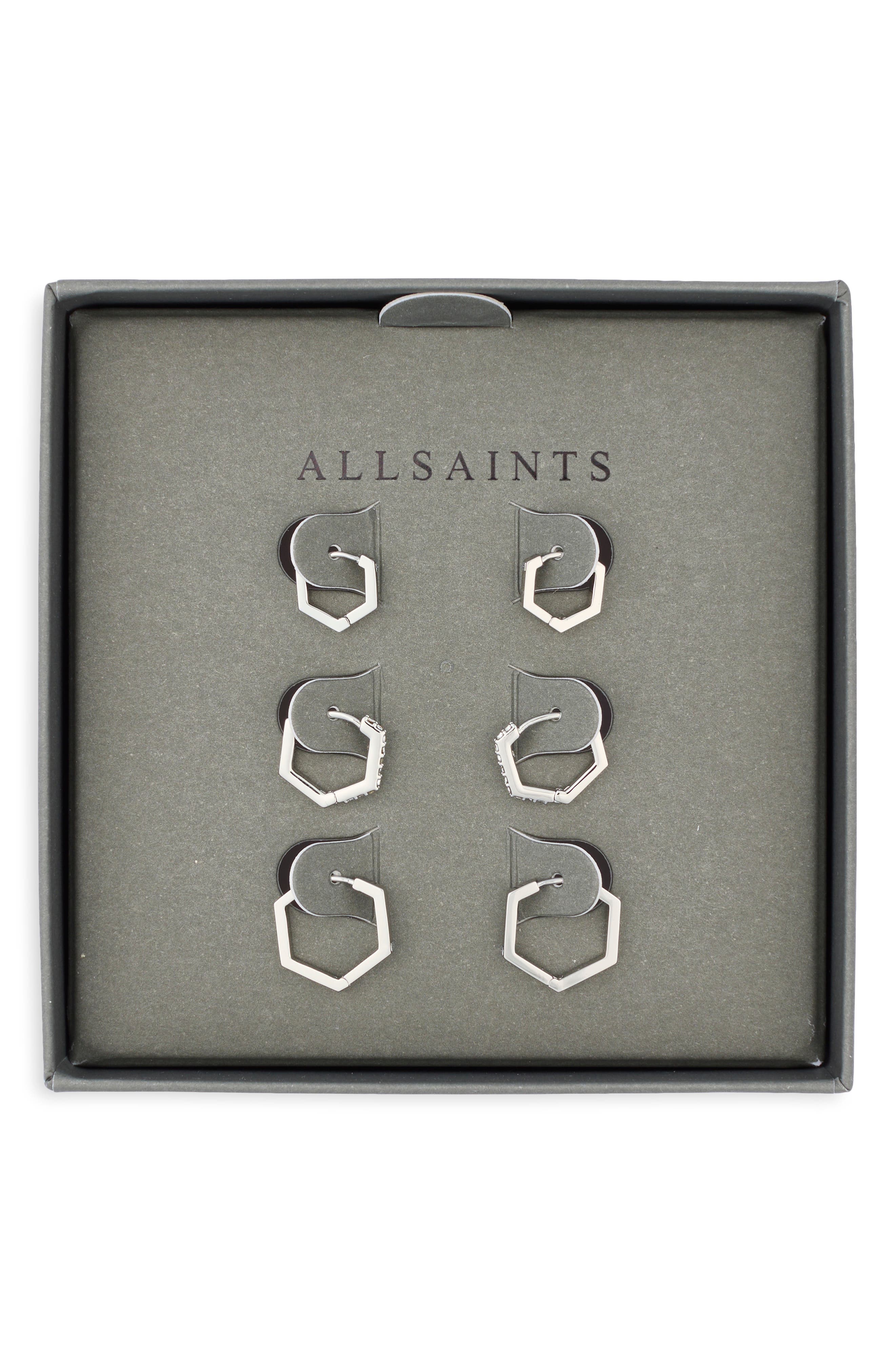 Set of 3 Crystal Hexagonal Hoop Earrings