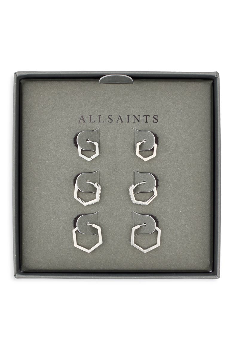 Set of 3 Crystal Hexagonal Hoop Earrings, Main, color, RHODIUM