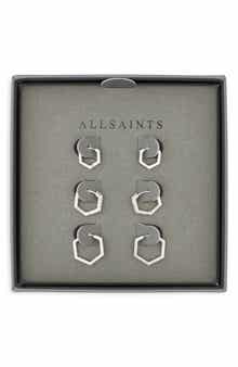 Set of 3 Crystal Hexagonal Hoop Earrings