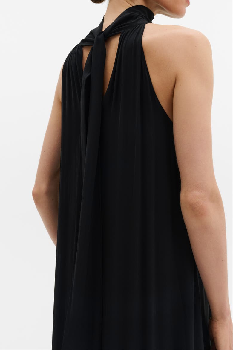 Lykke Halterneck Ruffled Maxi Dress, Alternate, color, Black