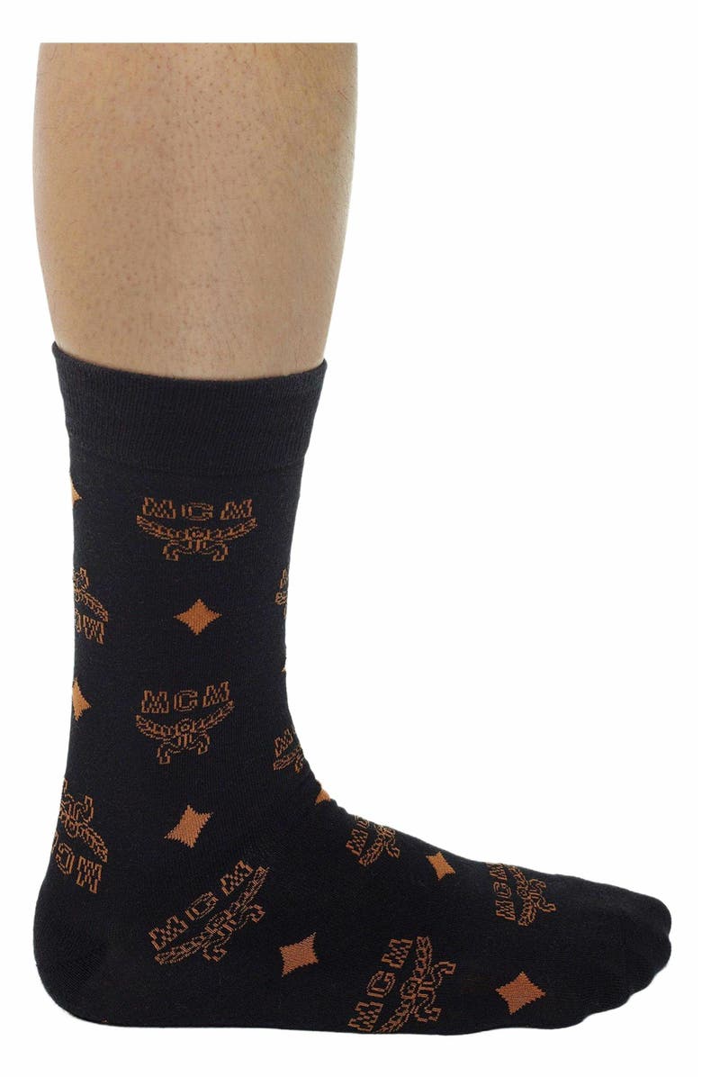 MCM Monogram Knit Socks, Alternate, color, Black