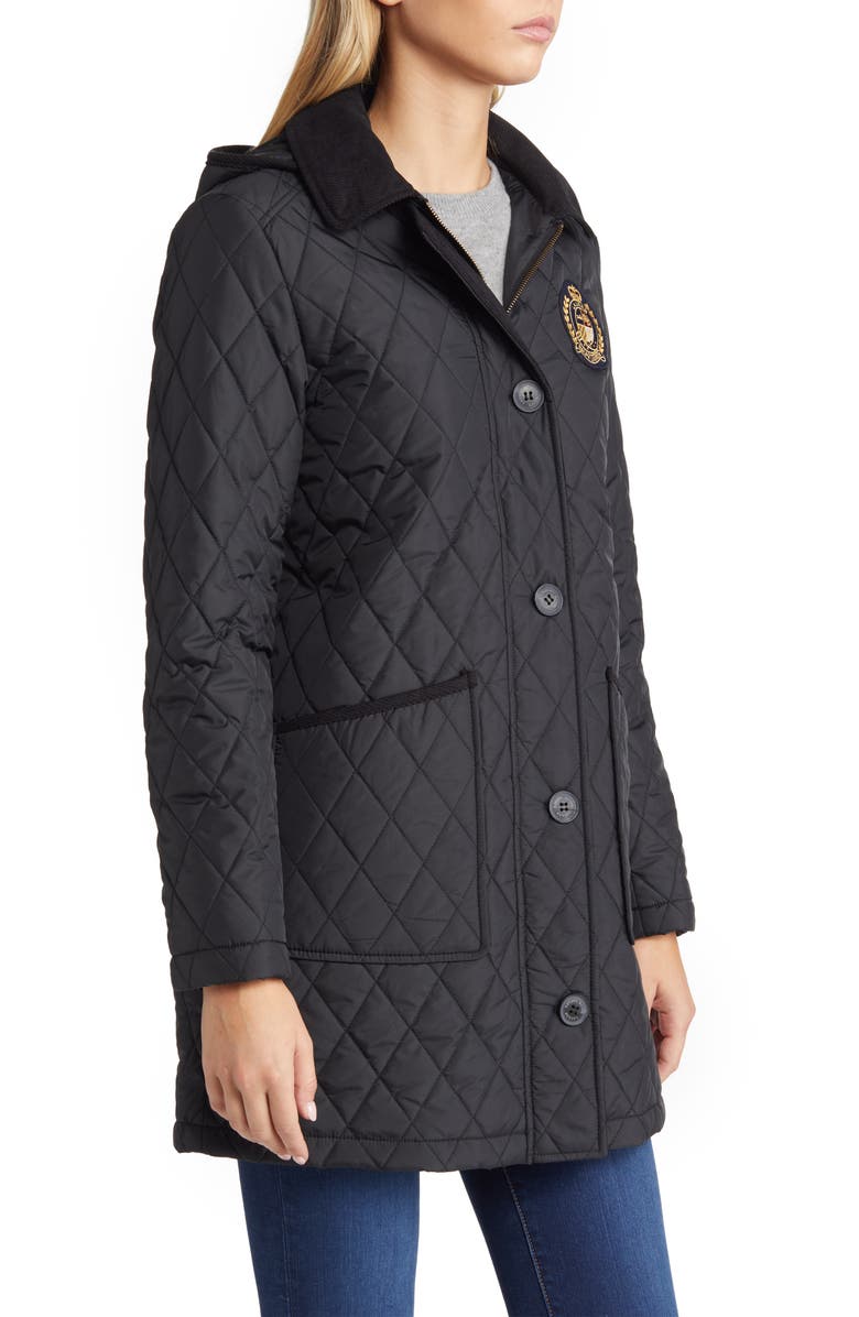 Lauren Ralph Lauren Crest Embroidered Quilted Hooded Jacket, Alternate, color, 