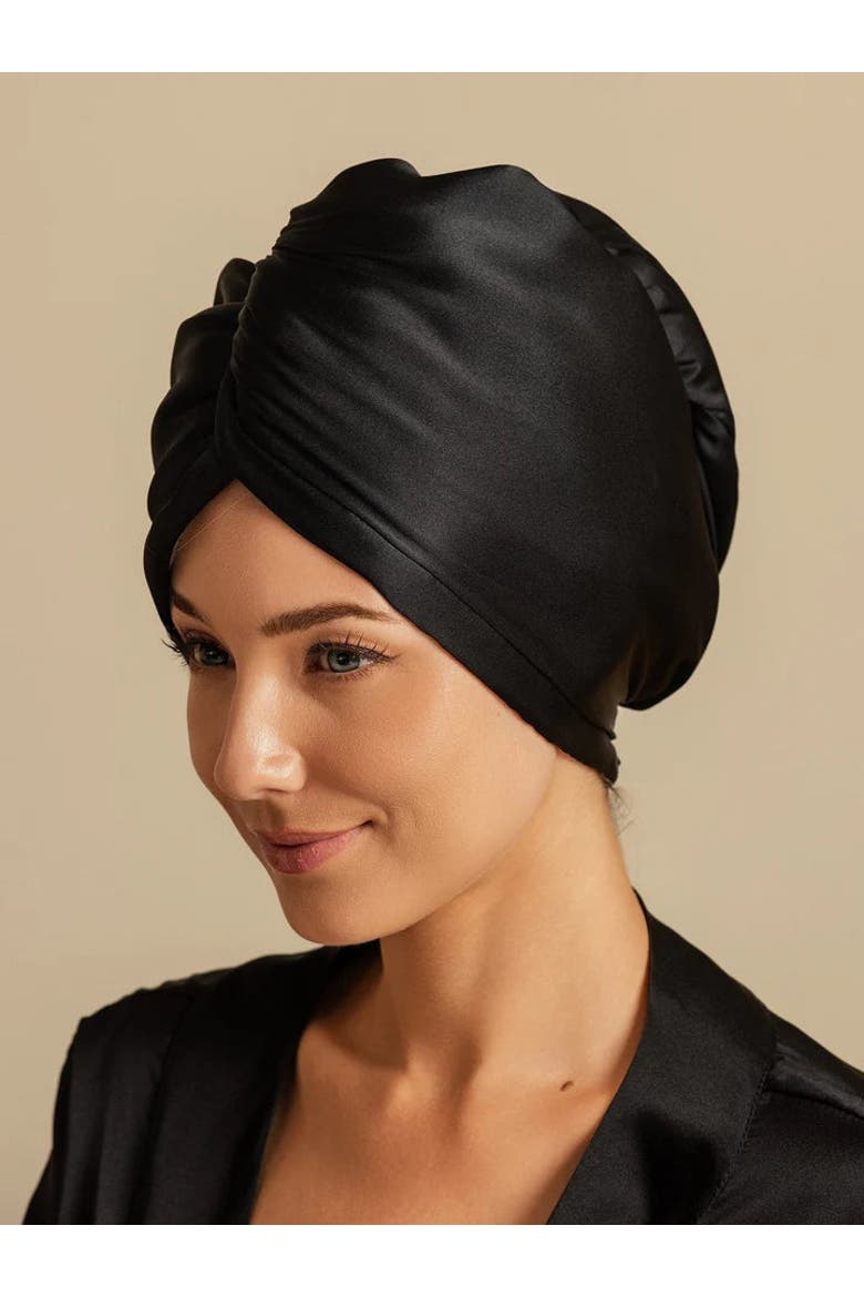 Pure Silk Hair Towel Wrap, Alternate, color, Black