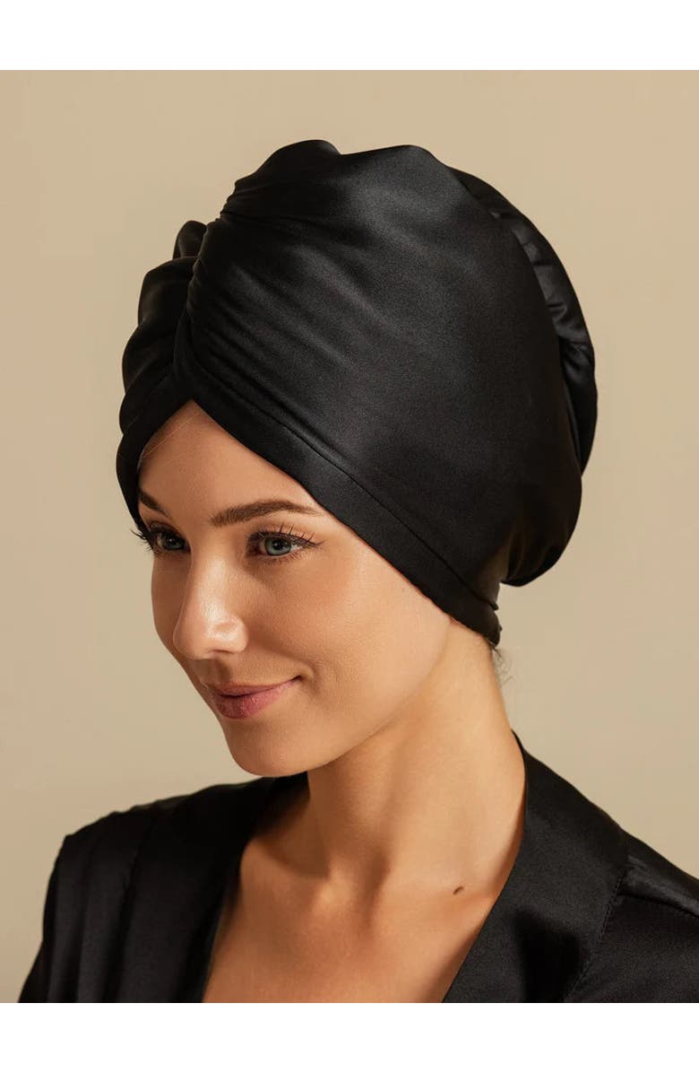 SILKSILKY Pure Silk Hair Towel Wrap, Alternate, color, Black
