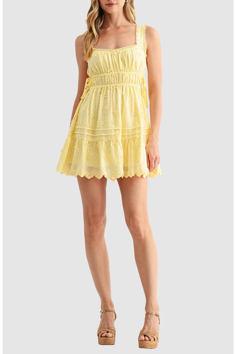 3D Floral Embroidered Minidress, Main, color, BUTTER YELLOW