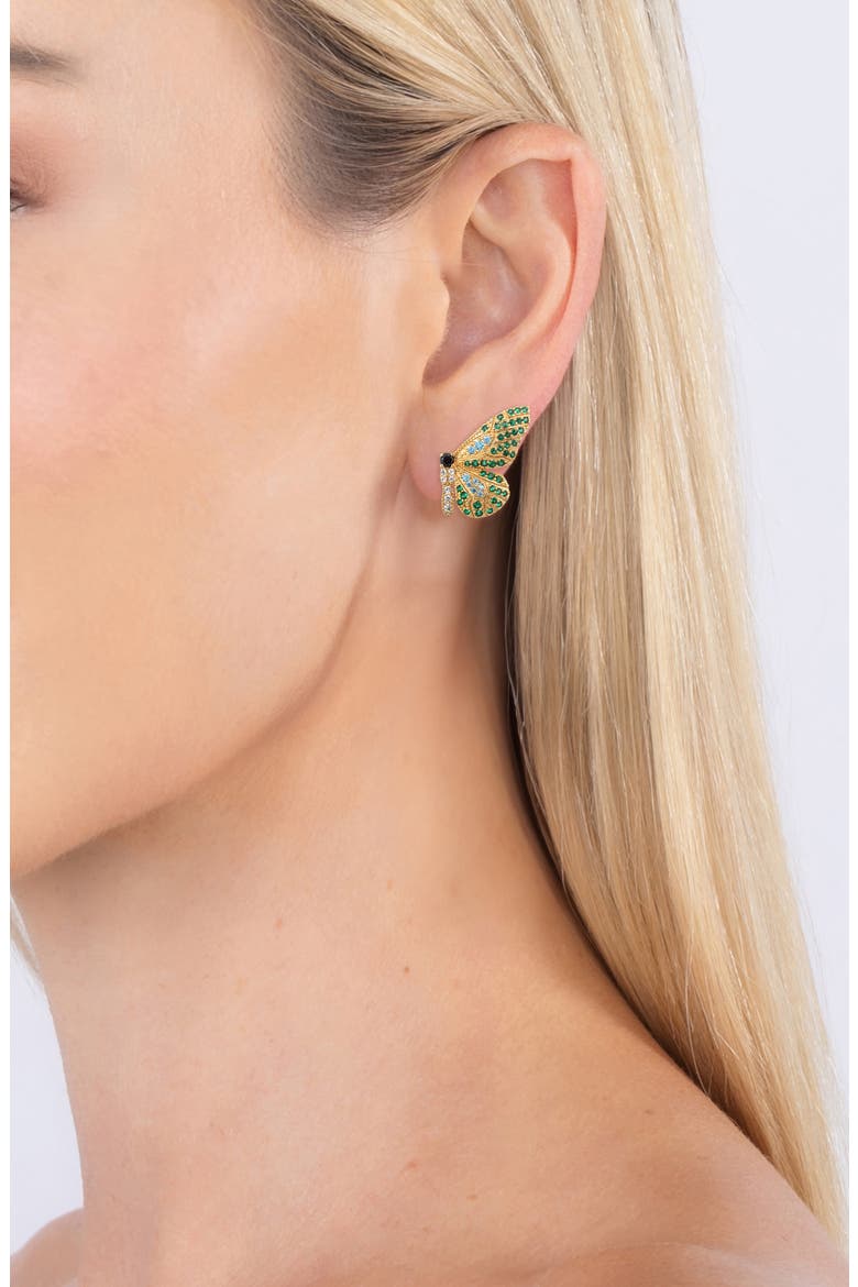 Pave CZ Split Monarch Butterfly Drop Earrings, Alternate, color, GREEN