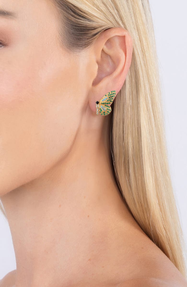 EYE CANDY LOS ANGELES Pave CZ Split Monarch Butterfly Drop Earrings, Alternate, color, Green