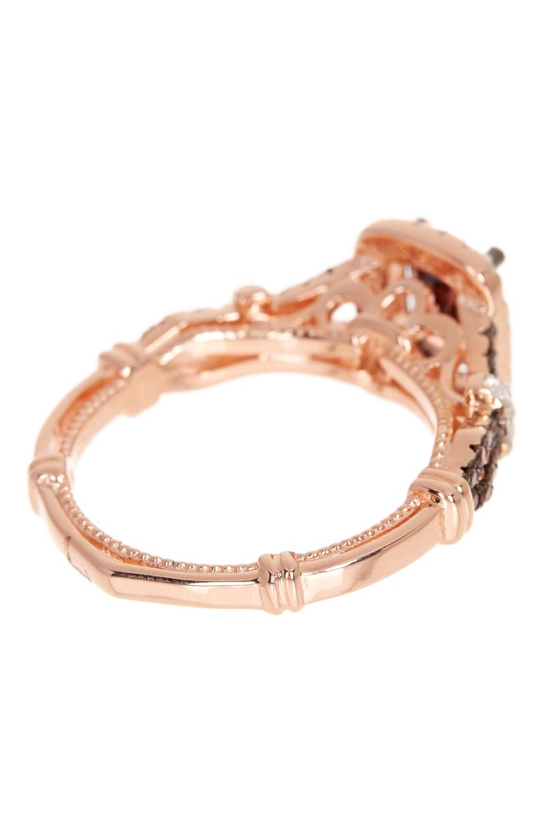 SUZY LEVIAN Pink Rhodium Plated Sterling Silver Brown & White CZ Engagement Ring, Alternate, color, Brown