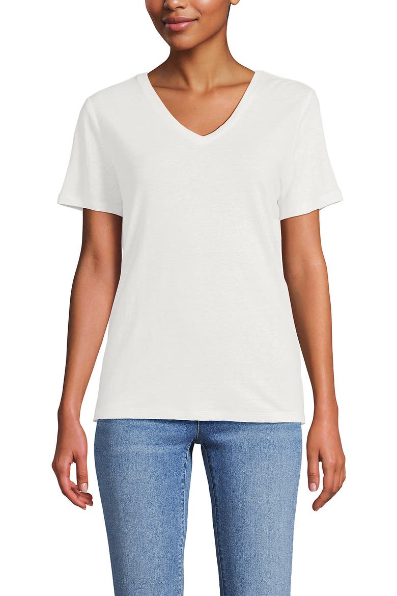 Short Sleeve Linen Blend V-Neck Tee, Main, color, Ivory
