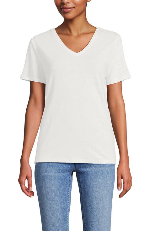 Short Sleeve Linen Blend V-Neck Tee