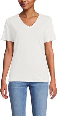 Lands' End Short Sleeve Linen Blend V-Neck Tee