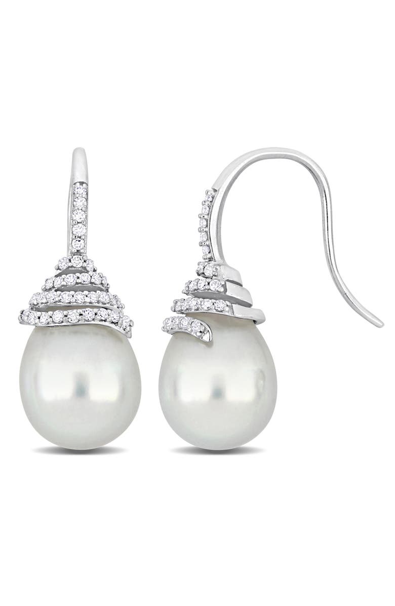 Julianna B. South Sea Pearl & Diamond Swirl Earrings 14k, Main, color,