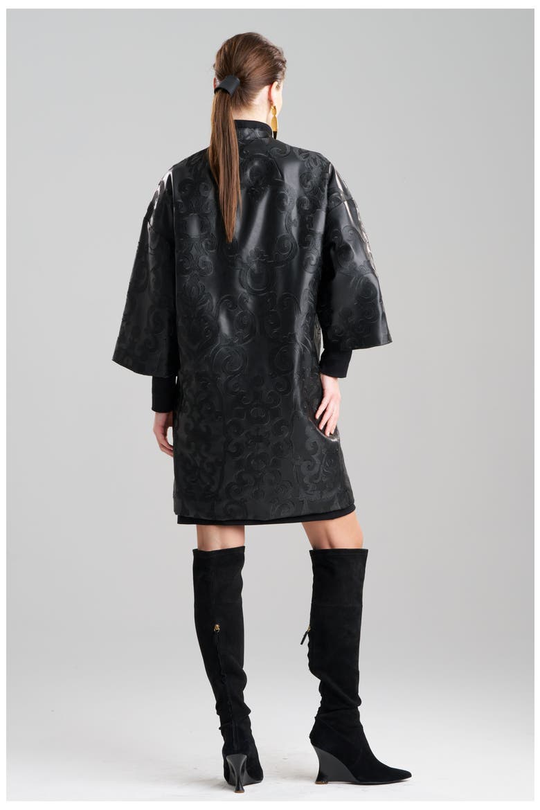 Leticia Embroidered Faux Leather Coat, Alternate, color, BLACK