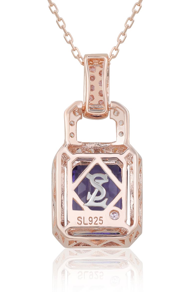 Rose Gold Plated Sterling Silver Cubic Zirconia Pendant Necklace, Alternate, color, BLUE TANZANITE