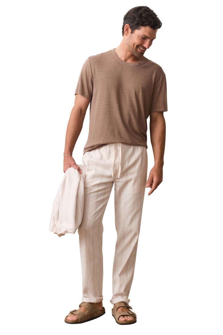 Saturday Stripe Drawstring Hemp Blend Beach Pants, Alternate, color, NATURAL/ BROWN STRIPE