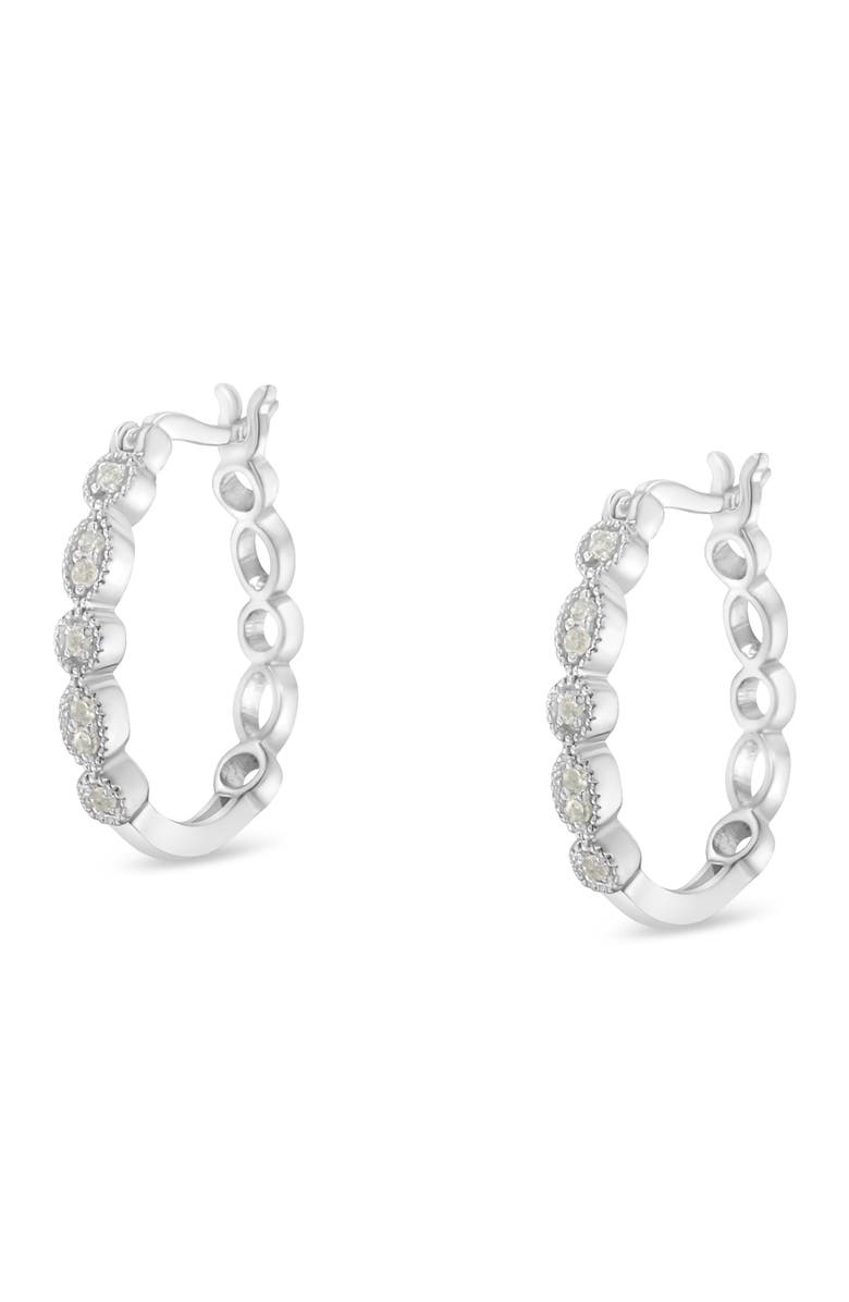 Haus of Brilliance Silver 1/6 Ct Diamond Milgrain Hoop Earring, Alternate, color, White