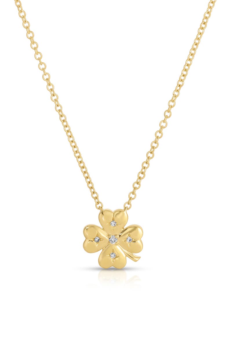 14k Gold Diamond Mini Clover Pendant Necklace, Main, color, 14K YELLOW GOLD