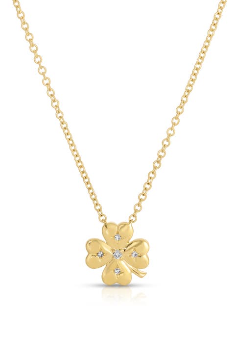 14k Gold Diamond Mini Clover Pendant Necklace