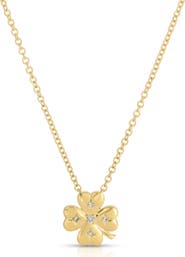 EF Collection 14k Gold Diamond Mini Clover Pendant Necklace