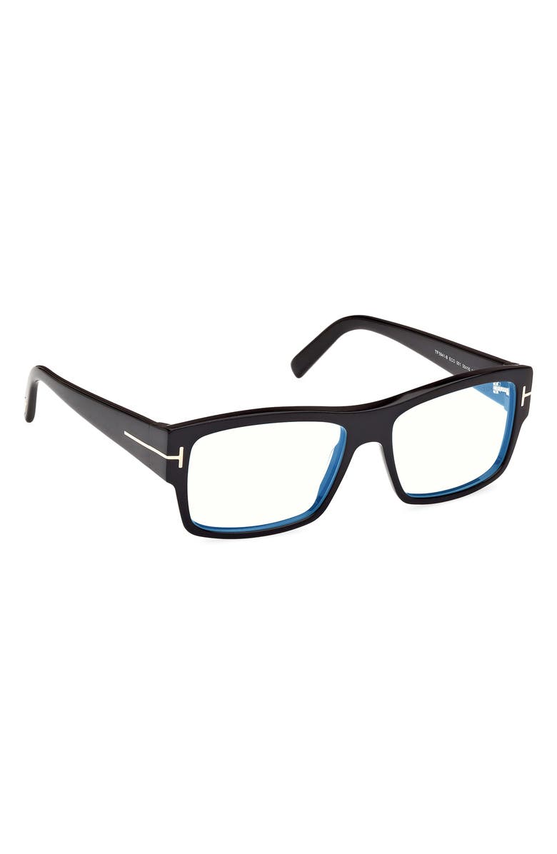 TOM FORD 55mm Square Blue Light Blocking Glasses, Alternate, color, Black Eco / T Logo