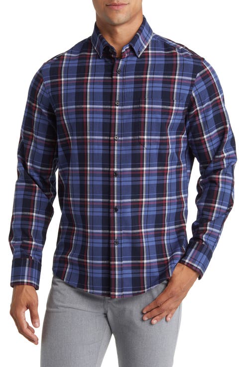 City Trim Fit Coastal Fjord Plaid Flannel Button-Down Shirt