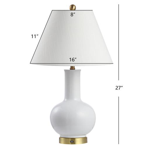 Jonathan Y Han 27" Ceramic/iron Contemporary Usb Charging Led Table Lamp, White/brass Gold In White/brass Gold