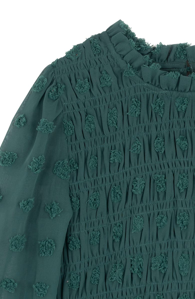 Rare Editions Kids' Clip Dot Chiffon Smocked Dress, Alternate, color, Hunter