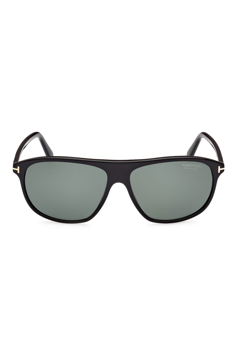 Prescott 60mm Square Polarized Sunglasses, Main, color, SHINY BLACK/ LOGO/ GREEN