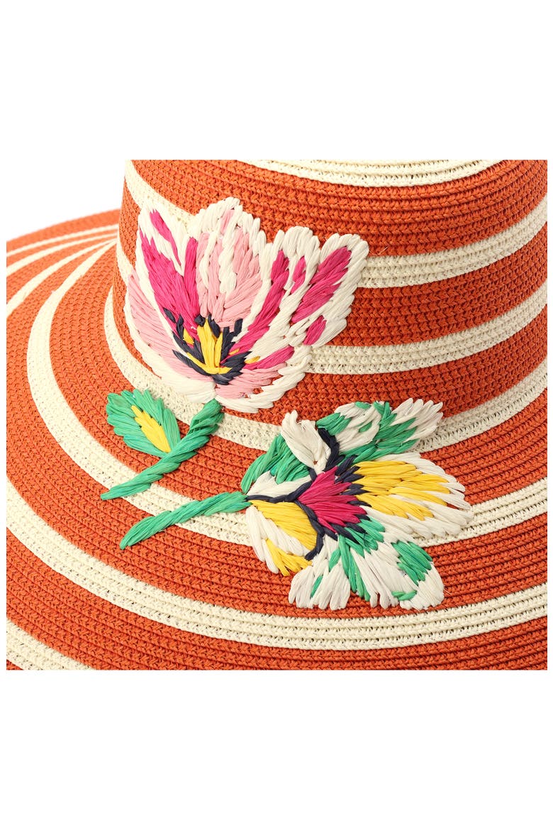 embroidered flowers straw sun hat, Alternate, color, CREAM / MULTI