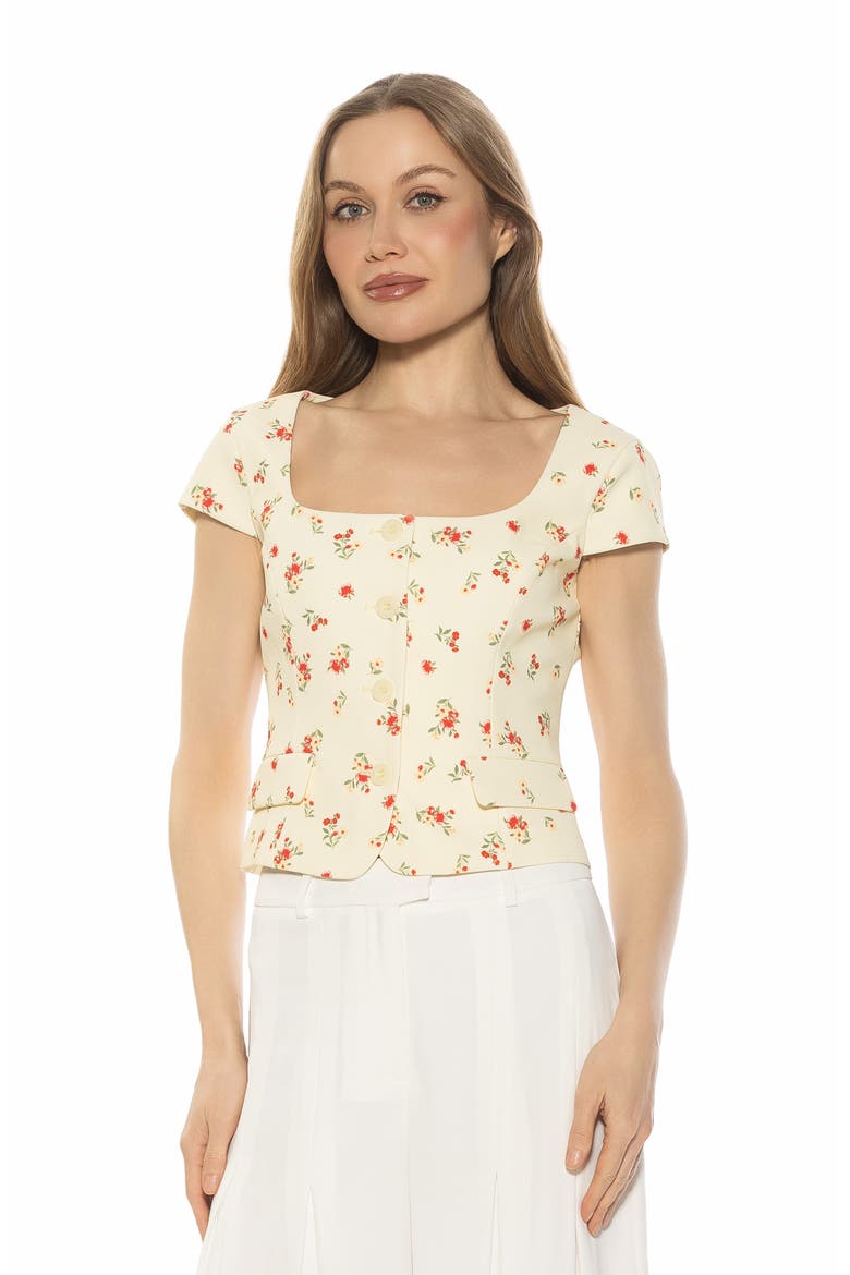 Cap Sleeve Button-Up Top, Alternate, color, YELLOW DITZY