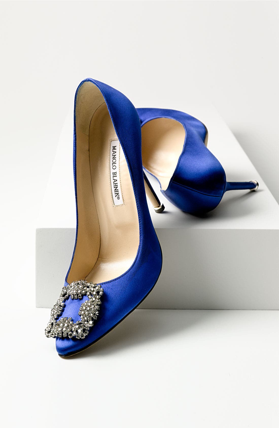 Manolo Blahnik 'Hangisi' Jeweled Satin Pump, Main, color, 