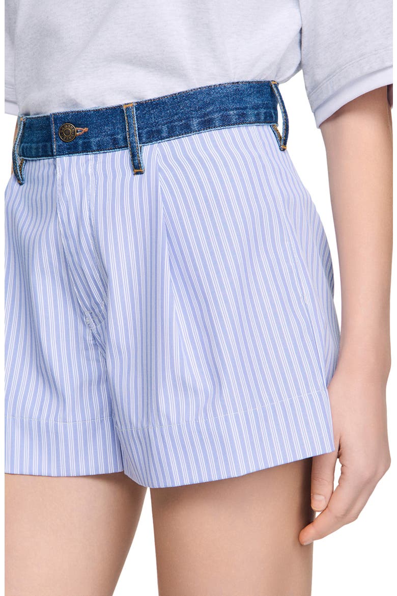 Striped shorts with denim details, Alternate, color, Blue / green