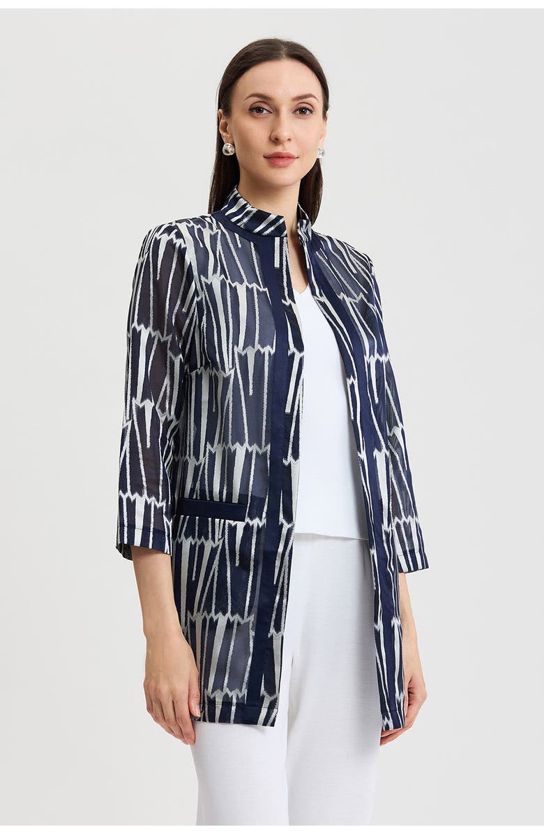 Ming Wang Heritage Novelty Woven Patterned Topper, Alternate, color, Indigo/White