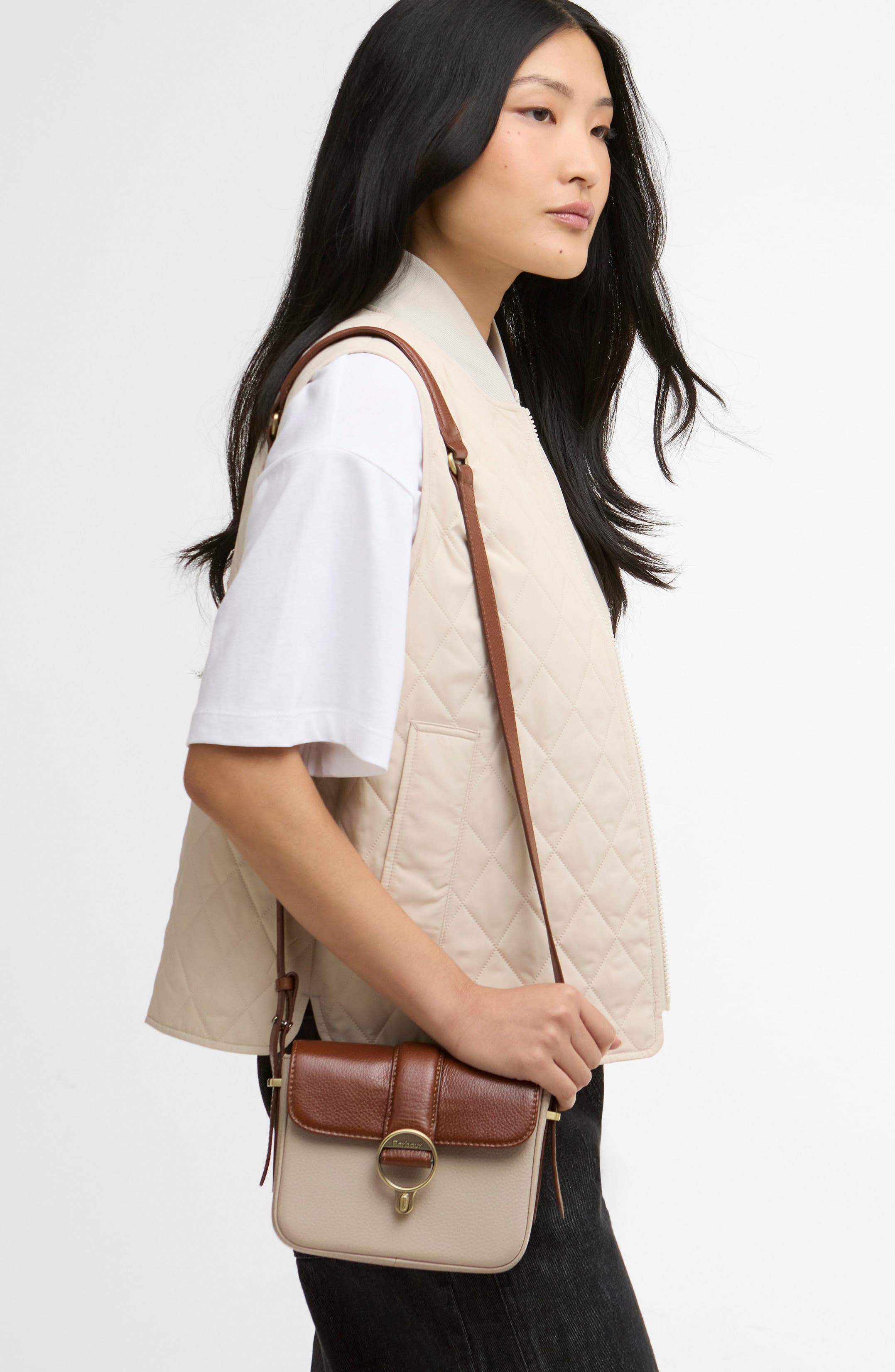 Mini Rosa Leather Crossbody Bag, Alternate, color, PEBBLED PINK/ BROWN