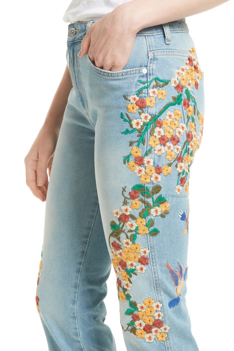 Embroidered Crop Girlfriend Jeans, Alternate, color, LIGHT DENIM
