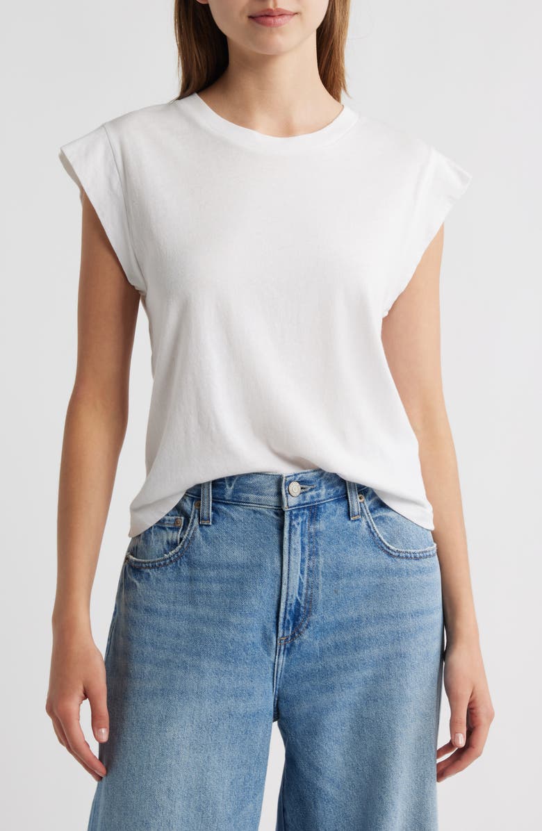 THE GREAT. The Peak Shoulder Cotton Top, Main, color, True White