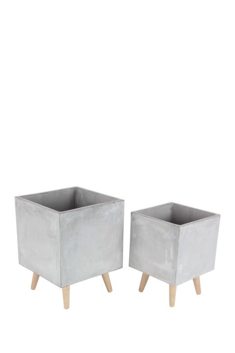 Grey Fiber clay Contemporary Planter - Set of 2