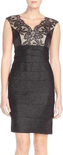 London Times Lace & Pleat Satin Sheath Dress | Nordstrom London Times Lace & Pleat Satin Sheath Dress | Nordstrom