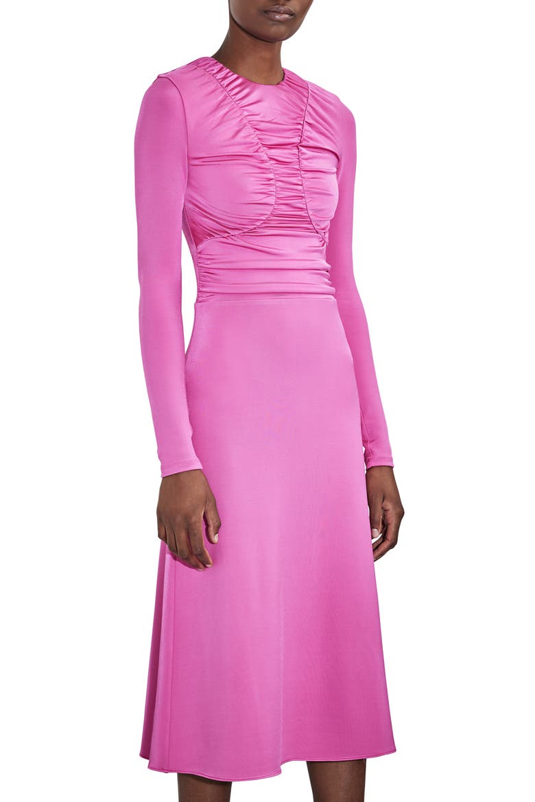 Keasha Ruched Long Sleeve Midi Dress, Alternate, color, BUBBLE GUM