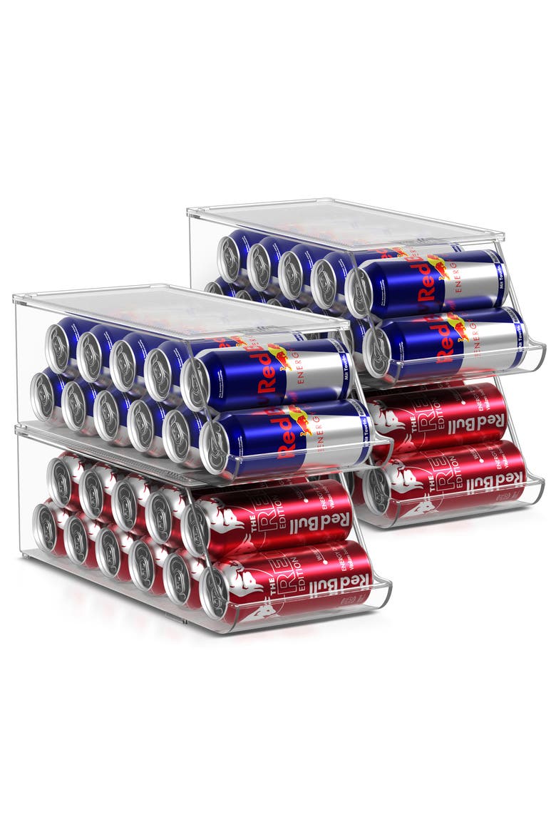 4-Pack Stackable Slim Can Bins, Alternate, color, CLEAR