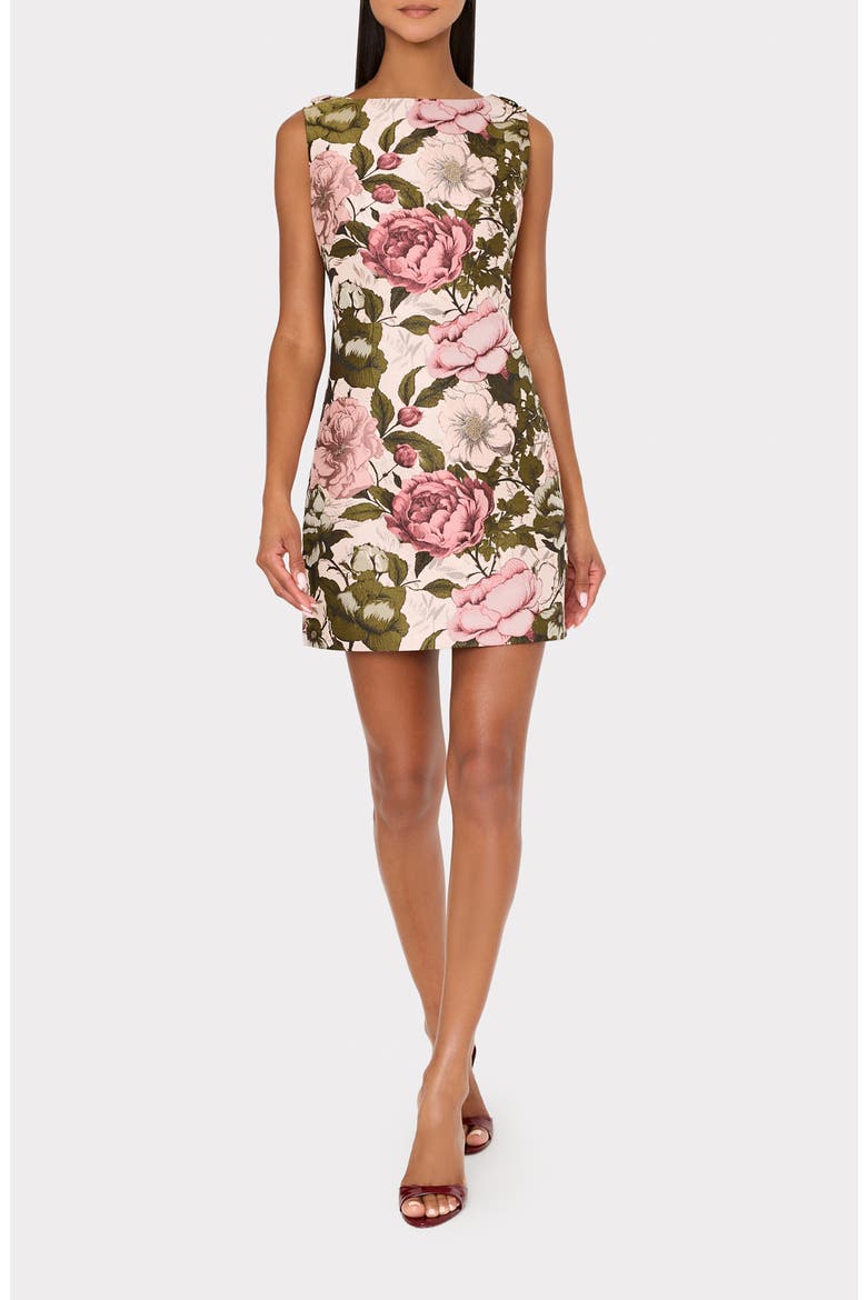 Lane Floral Sleeveless Jacquard Minidress, Main, color, PINK/ GREEN